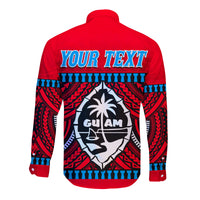 (Custom Personalised) Guam Chamorro Long Sleeve Button Shirt Latte Stone Red Polynesian Haligi LT13 - Polynesian Pride