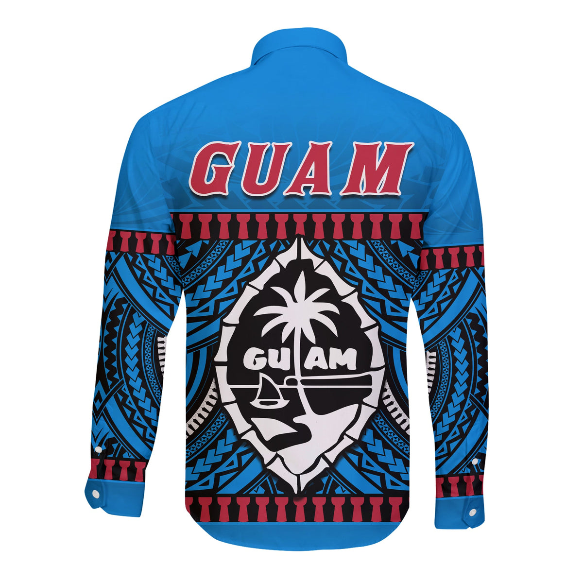 Guam Chamorro Long Sleeve Button Shirt Latte Stone Blue Polynesian Haligi LT13 - Polynesian Pride