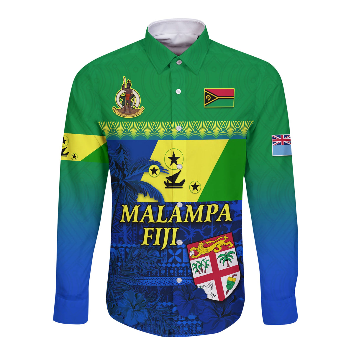 (Custom Personalised) Malampa Fiji Day Long Sleeve Button Shirt Vanuatu Polynesia mix Flowers LT13 - Polynesian Pride