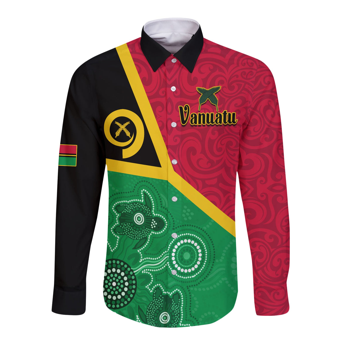 (Custom Personalised) Vanuatu Long Sleeve Button Shirt Aboriginal Turtle Mix Sand Drawing LT13 - Polynesian Pride
