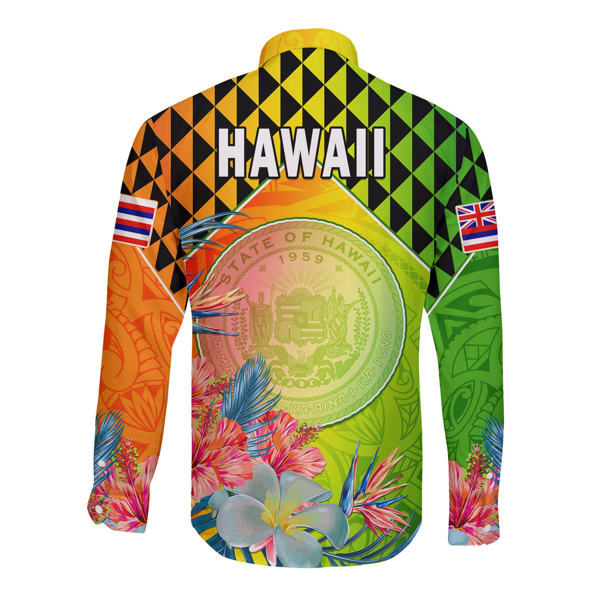 Happy Hawaii Fathers Day Long Sleeve Button Shirt Hawaiian Tribal Kanaka Maoli Hibiscus LT14 - Polynesian Pride