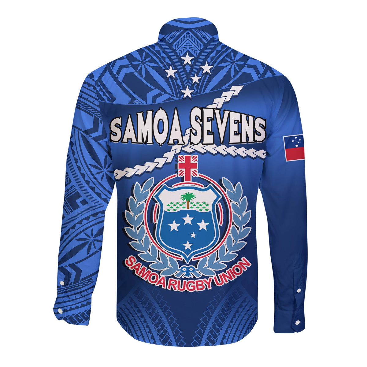Samoa Rugby Long Sleeve Button Shirt Manu Samoa Polynesian Hibiscus Blue Style LT14 - Polynesian Pride