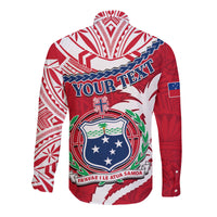 (Custom Personalised) Samoa Long Sleeve Button Shirt Samoan Coat Of Arms With Coconut Red Style LT14 - Polynesian Pride