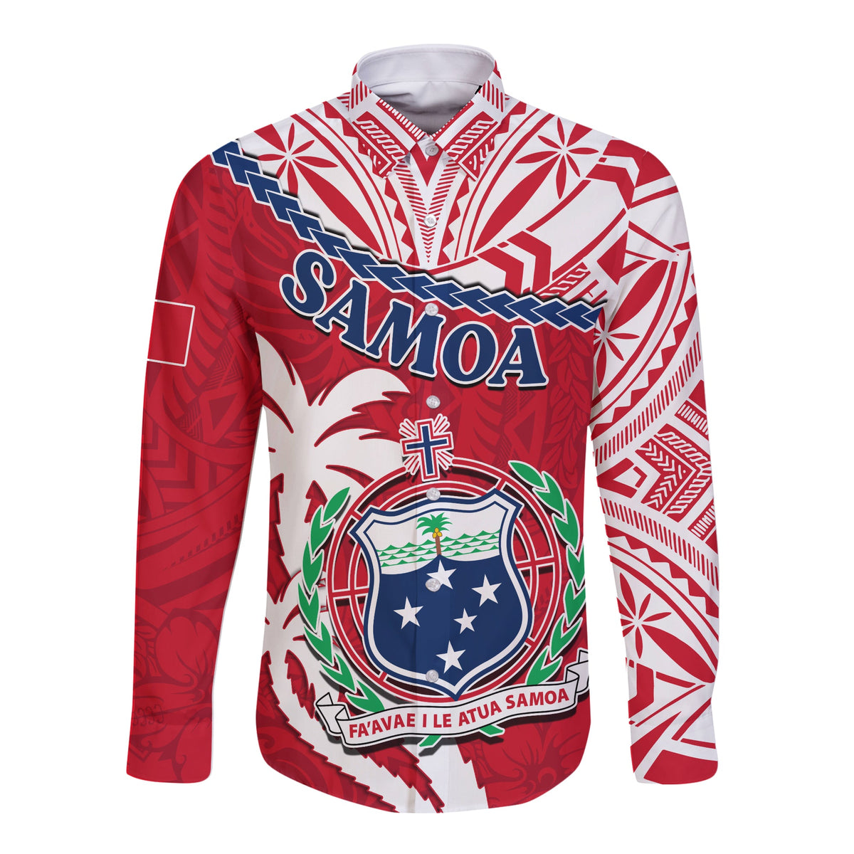Samoa Long Sleeve Button Shirt Samoan Coat Of Arms With Coconut Red Style LT14 Unisex Red - Polynesian Pride