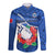 Samoa Rugby Long Sleeve Button Shirt Manu Samoa Polynesian Hibiscus Blue Style LT14 Unisex Blue - Polynesian Pride