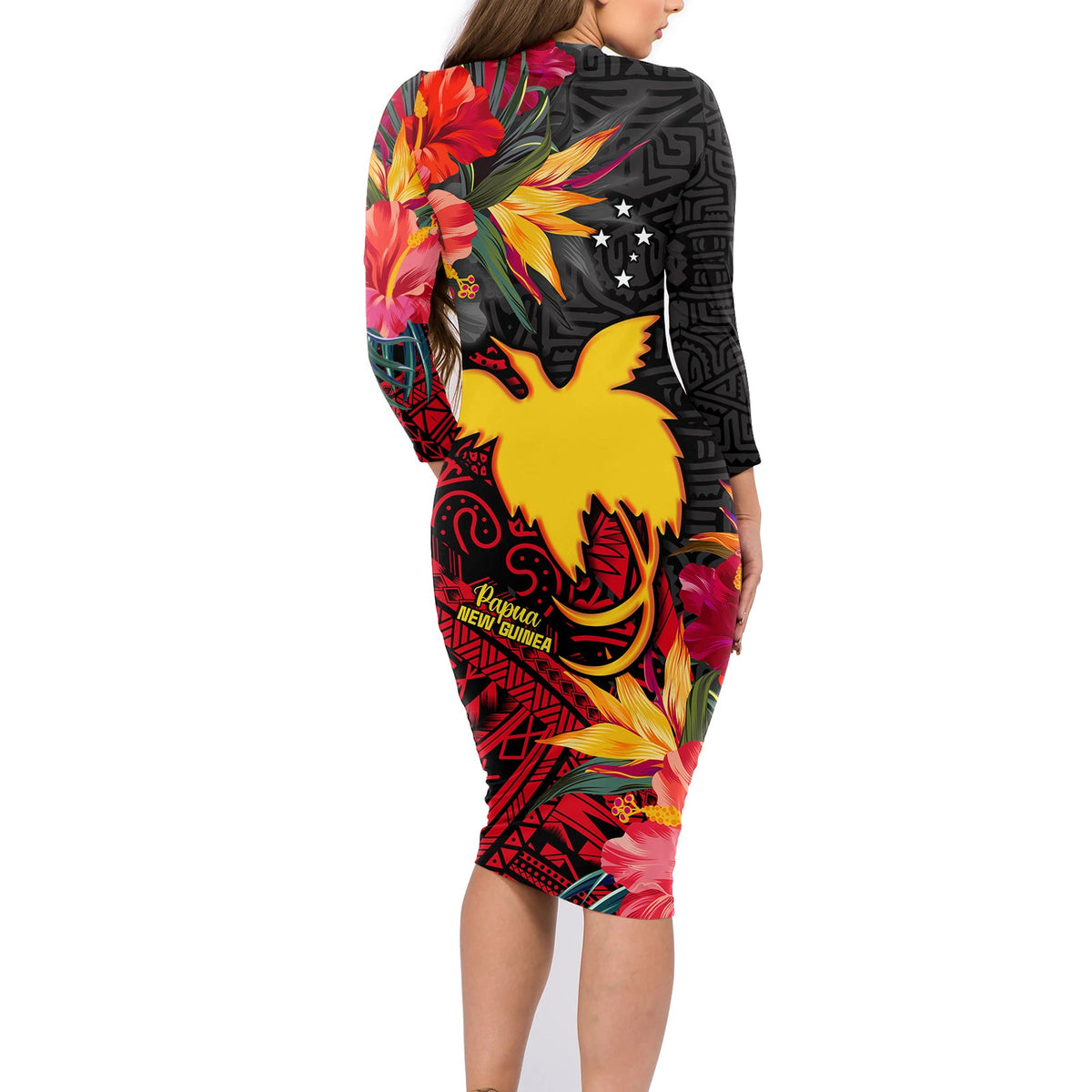 (Custom Personalised) Papua New Guinea Long Sleeves Dress Bird of Paradise Ver.01 LT13 - Polynesian Pride