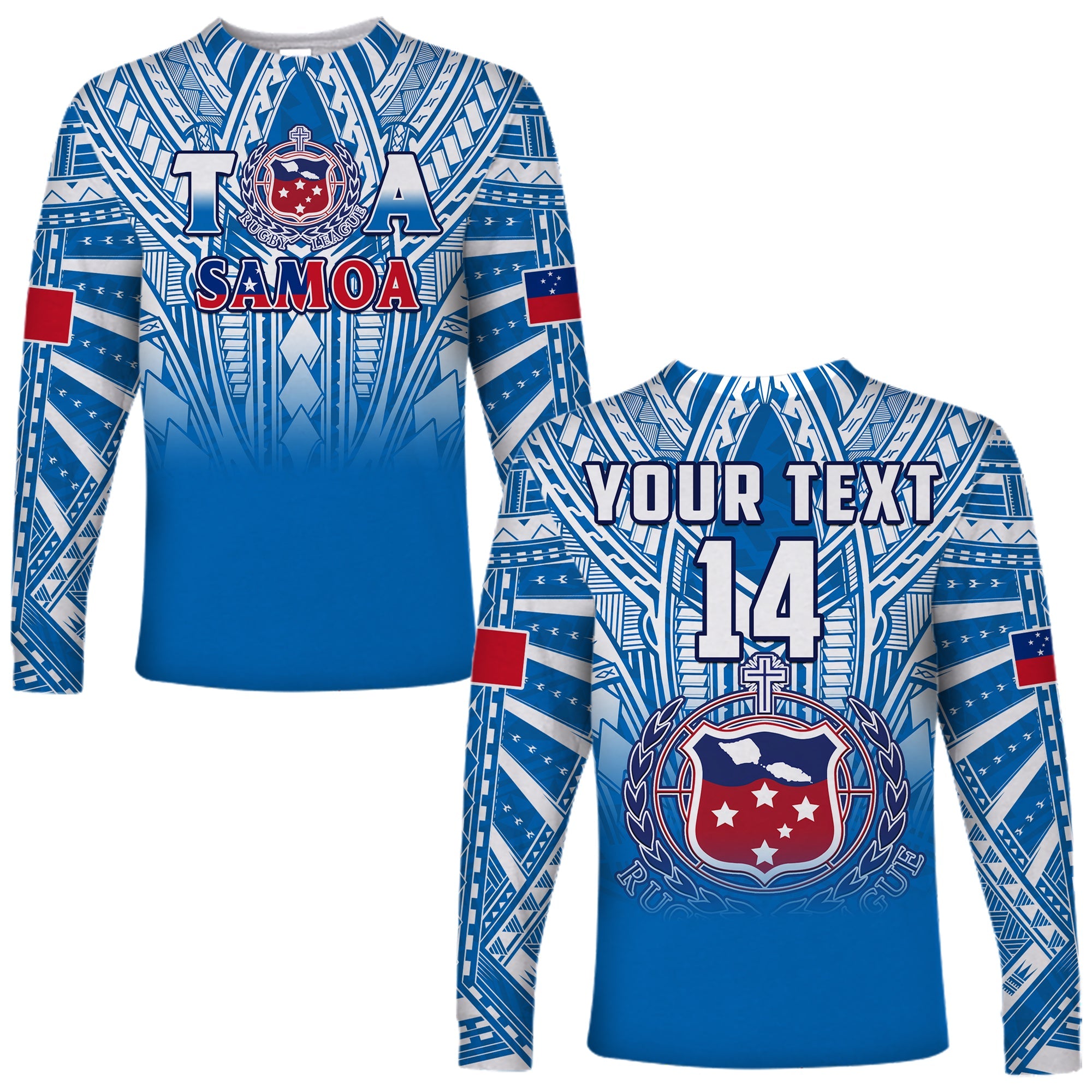 (Custom Text And Number) Samoa Rugby Long Sleeve Shirt Personalise Toa Samoa Polynesian Pacific Blue Version LT14 Unisex Blue - Polynesian Pride