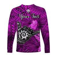(Custom Personalised) The Shaka Hawaii Long Sleeve Shirt Tropical Flowers Purple Version LT13 - Polynesian Pride