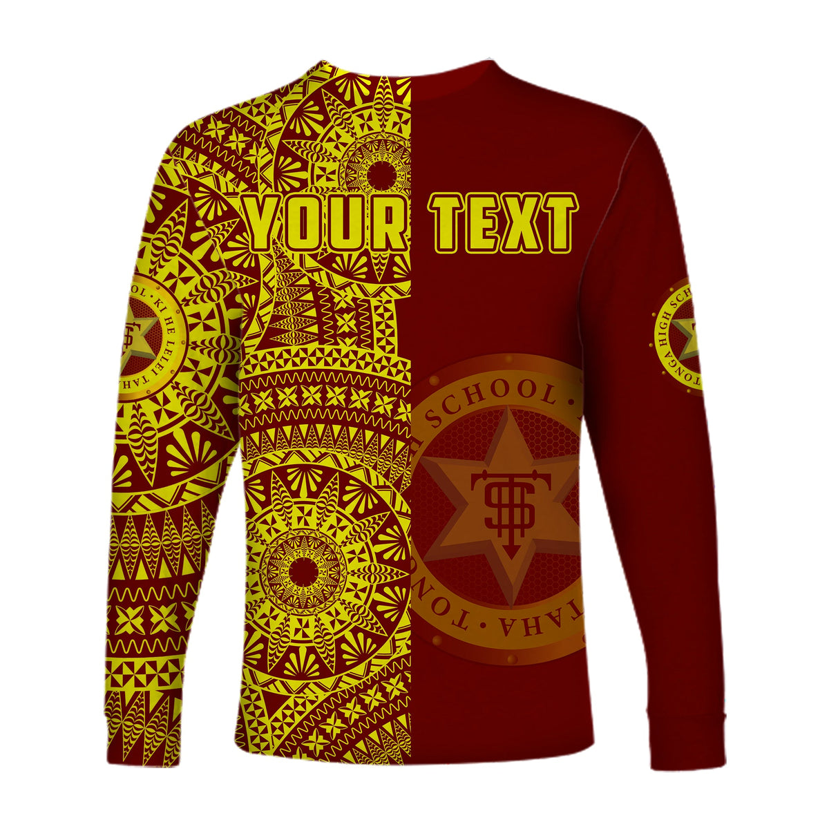 (Custom Personalised) Tonga High School Long Sleeve Shirt Tongan Ngatu Pattern LT14 - Polynesian Pride