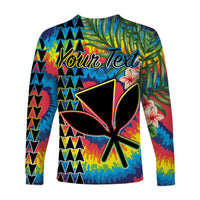 (Custom Personalised) Hawaii Rainbow Tie Dye Long Sleeve Shirt Flowers Polynesian Hawaiian Tribal LT13 - Polynesian Pride
