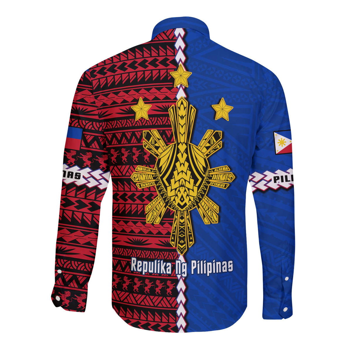 Philippines Long Sleeve Button Shirt Pilipinas Sun Mix Polynesian Pattern LT14 - Polynesian Pride