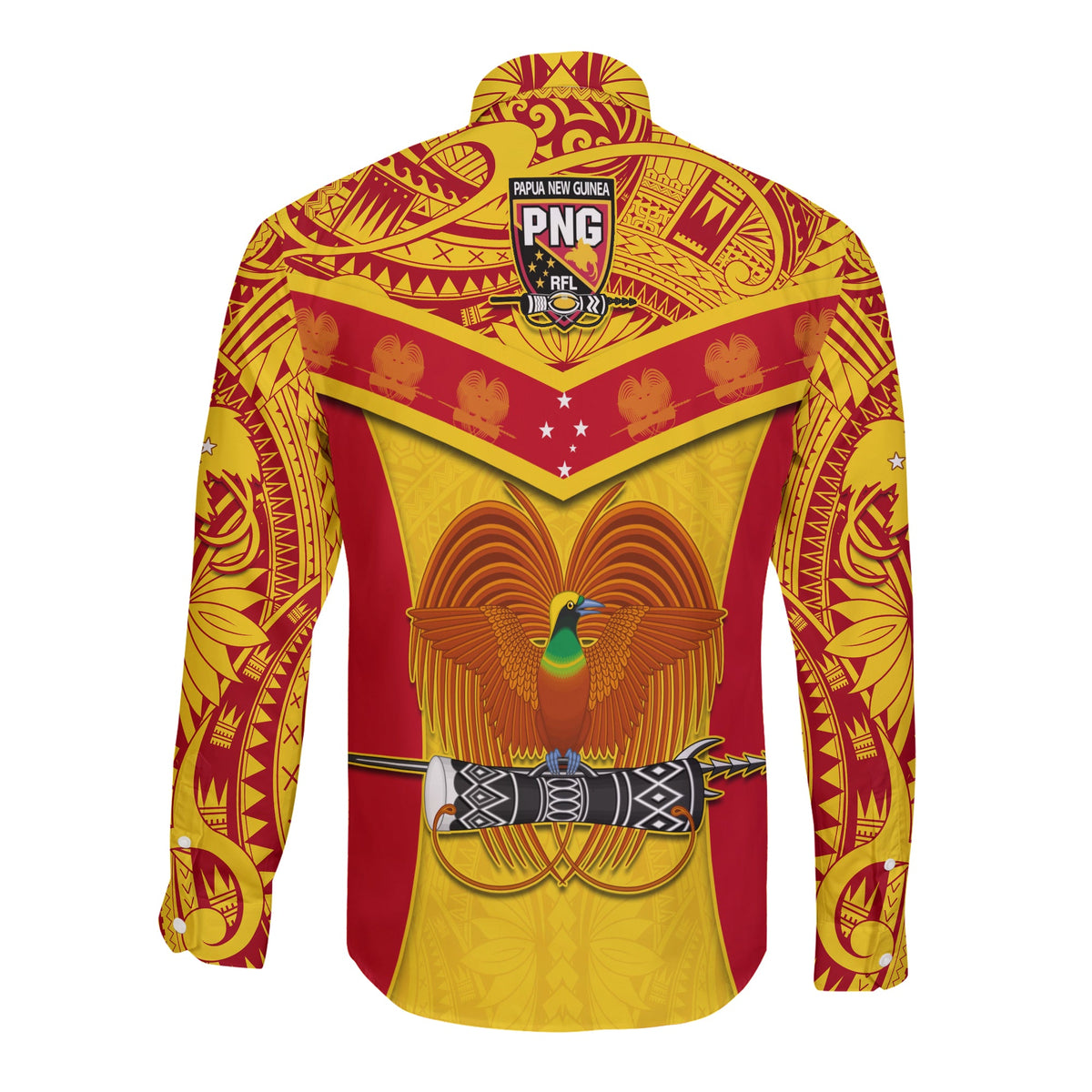 Papua New Guinea Rugby Long Sleeve Button Shirt PNG Kumuls Bird Of Paradise Yellow LT14 - Polynesian Pride