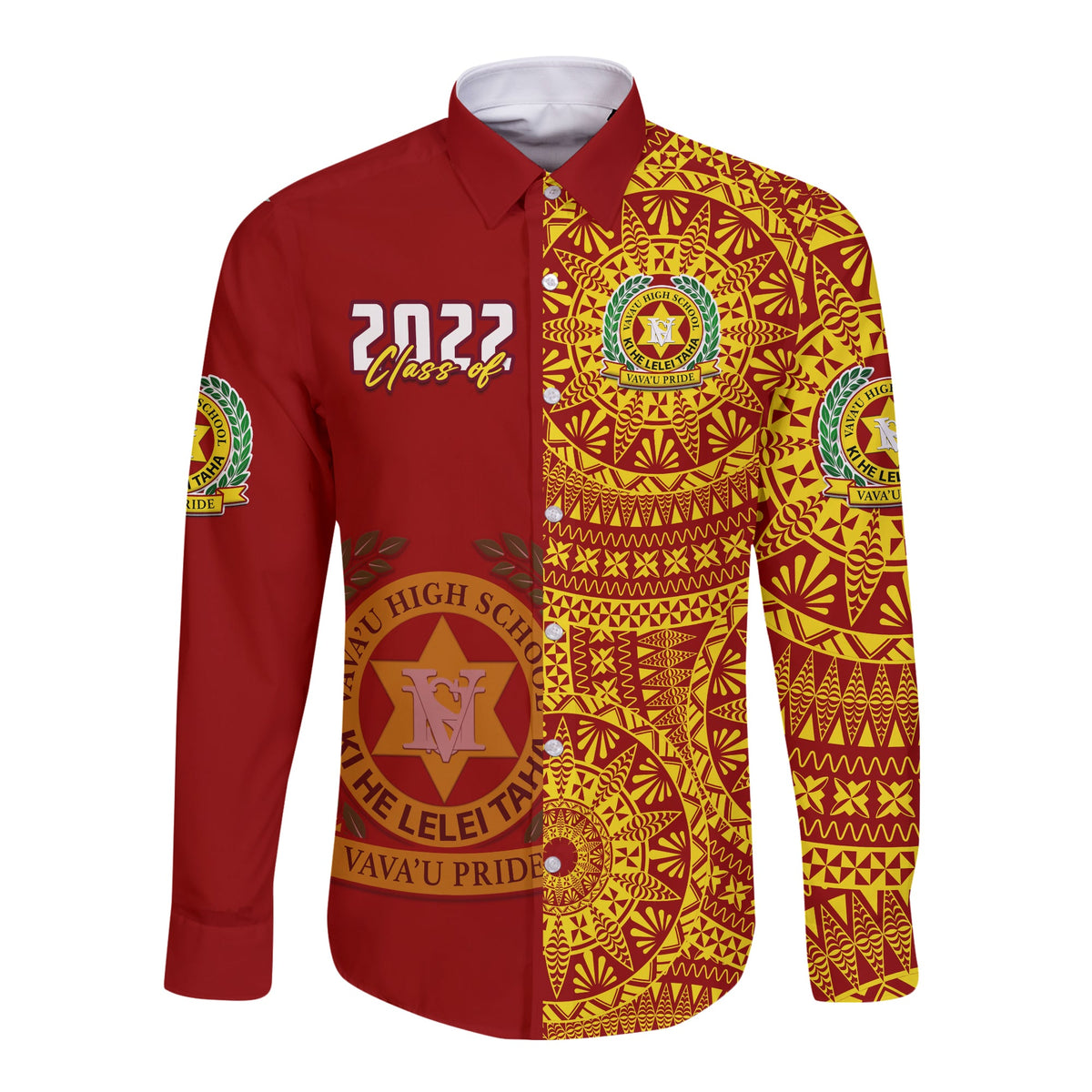 (Custom Text And Number) Tonga Vavau High School Long Sleeve Button Shirt Class Of Year Tongan Ngatu Pattern LT14 - Polynesian Pride