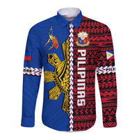 Philippines Long Sleeve Button Shirt Pilipinas Sun Mix Polynesian Pattern LT14 Unisex Red - Polynesian Pride