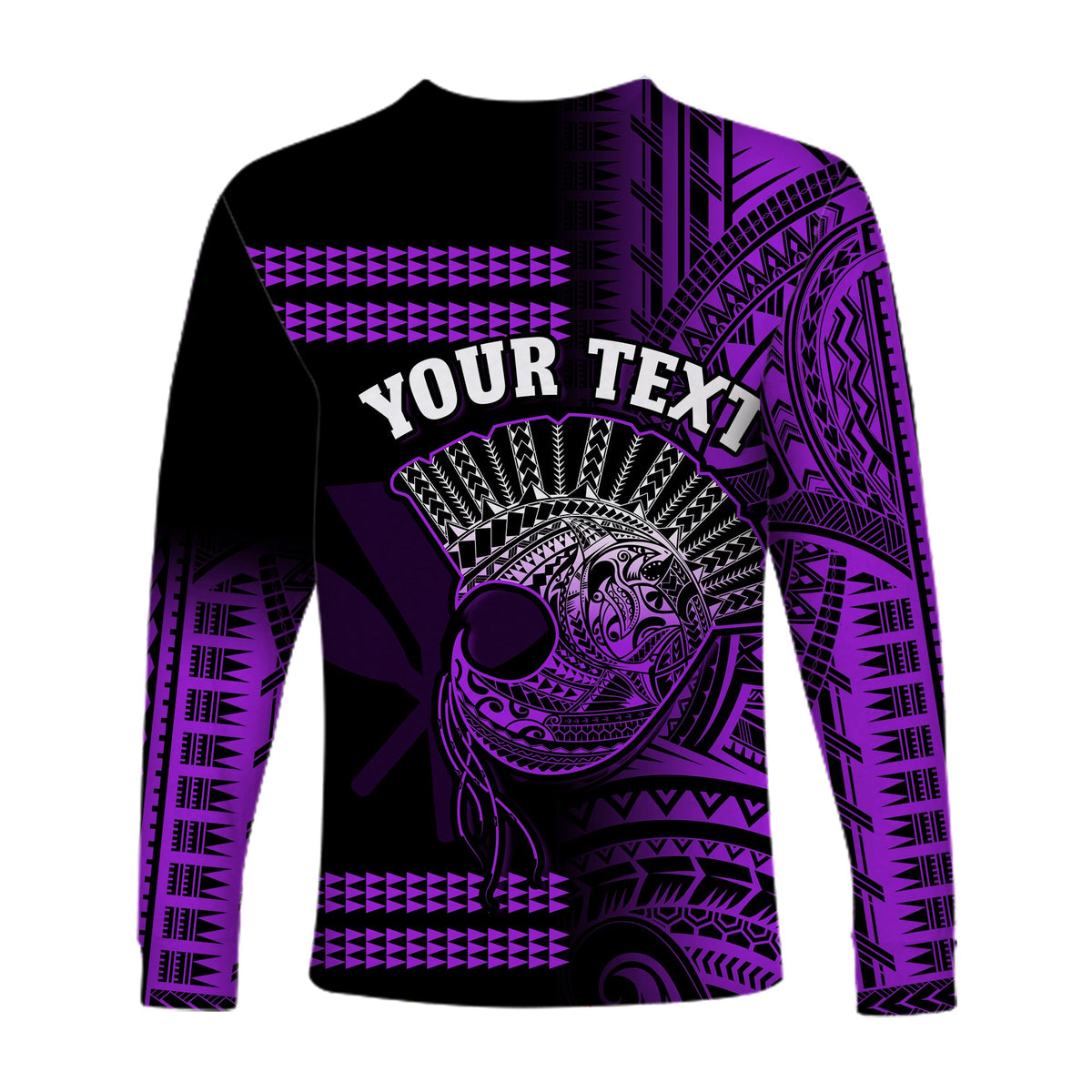 (Custom Personalised) Hawaii Long Sleeve Shirt Kakau Warrior Helmet Gradient Purple Polynesian LT14 - Polynesian Pride