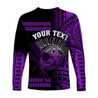 (Custom Personalised) Hawaii Long Sleeve Shirt Kakau Warrior Helmet Gradient Purple Polynesian LT14 - Polynesian Pride