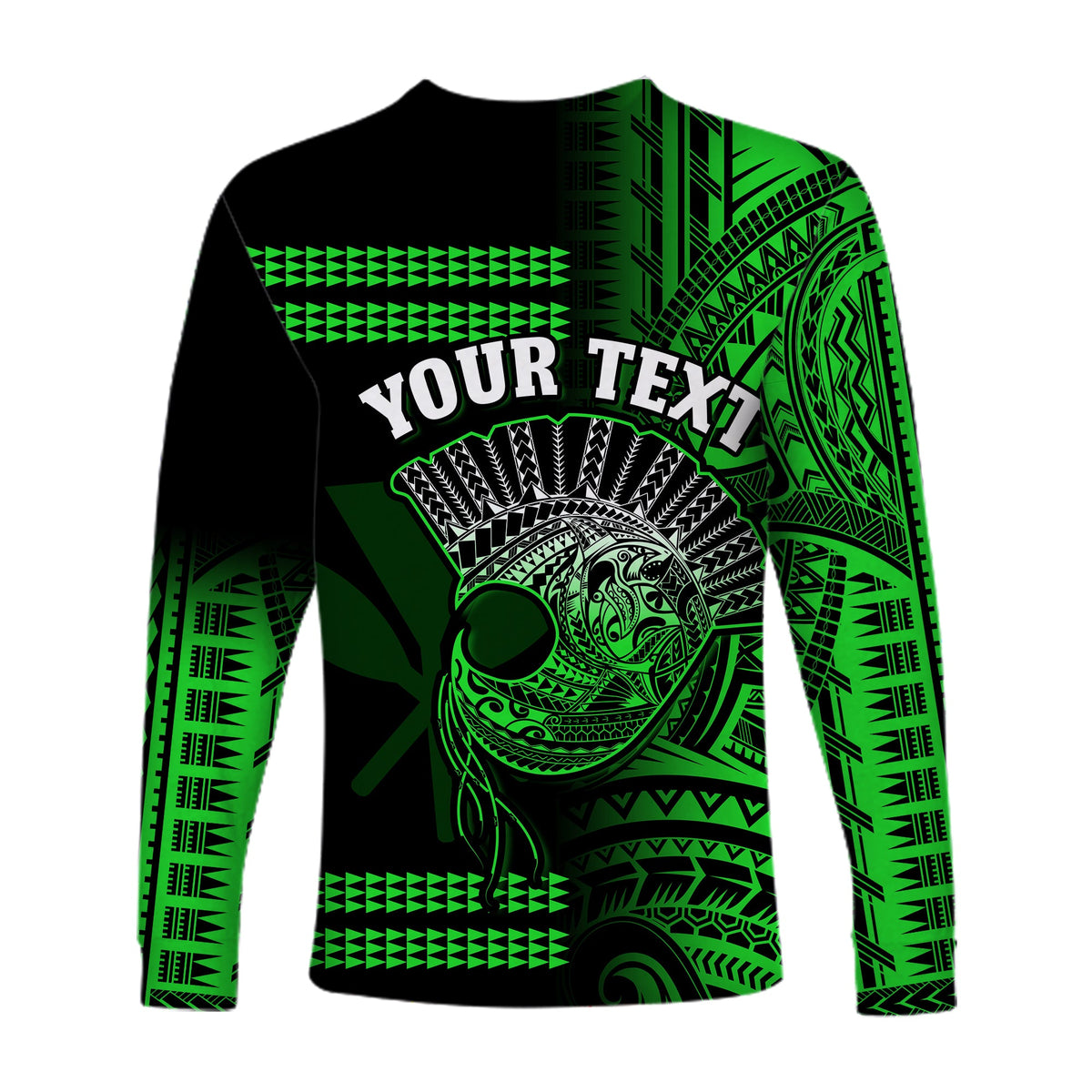 (Custom Personalised) Hawaii Long Sleeve Shirt Kakau Warrior Helmet Gradient Green Polynesian LT14 - Polynesian Pride