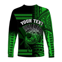 (Custom Personalised) Hawaii Long Sleeve Shirt Kakau Warrior Helmet Gradient Green Polynesian LT14 - Polynesian Pride