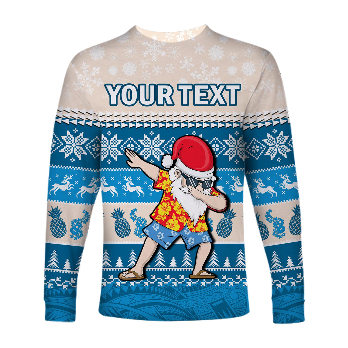 (Custom Personalised) Hawaii Mele Kalikimaka Long Sleeve Shirt Dabbing Santa Blue Merry Christmas LT14 - Polynesian Pride