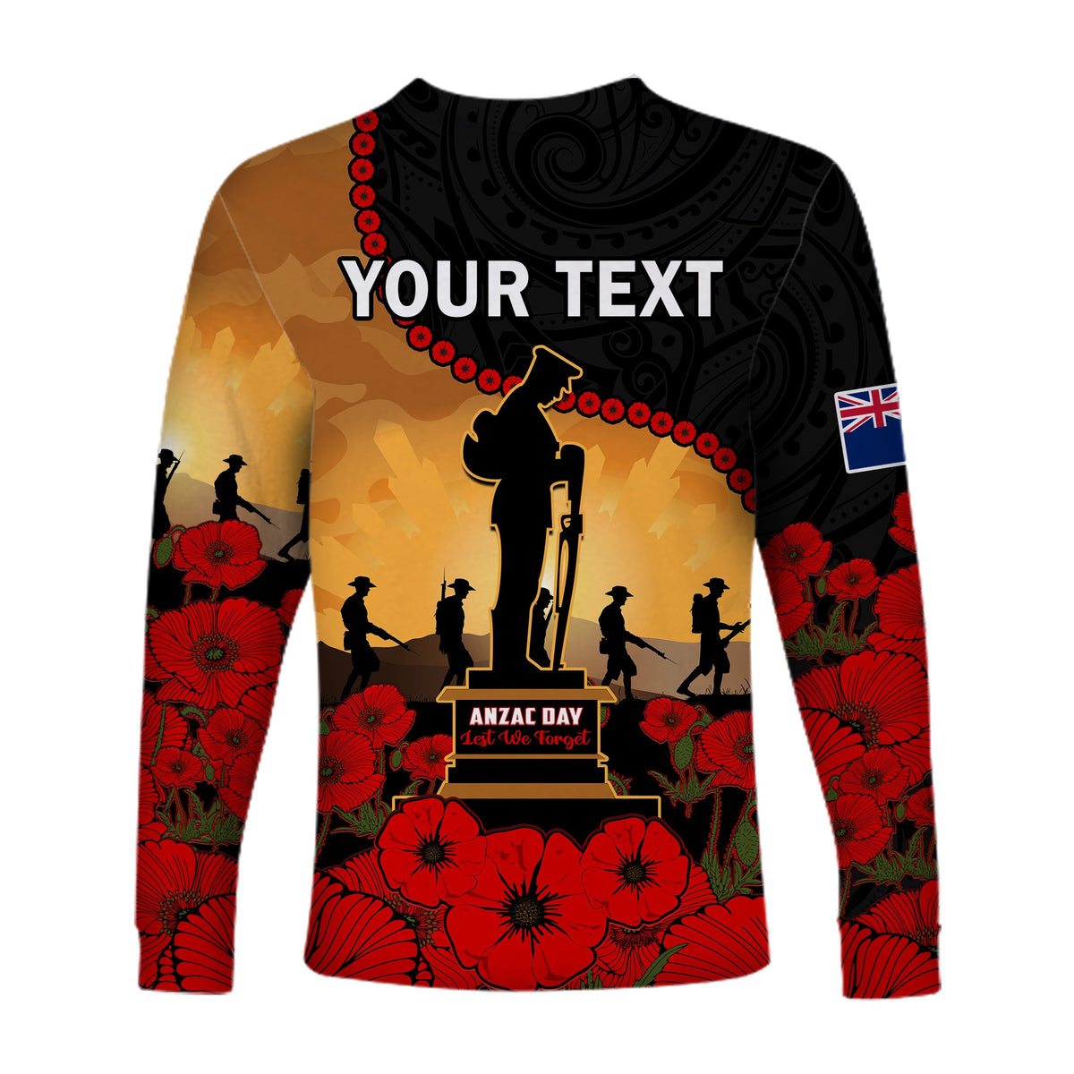 (Custom Personalised) New Zealand Anzac Long Sleeve Shirt Maori Camouflage Mix Poppies We Will Remember Them LT14 - Polynesian Pride