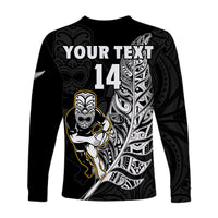 (Custom Text And Number) New Zealand Silver Fern Rugby Long Sleeve Shirt All Black Maori Version Black LT14 - Polynesian Pride