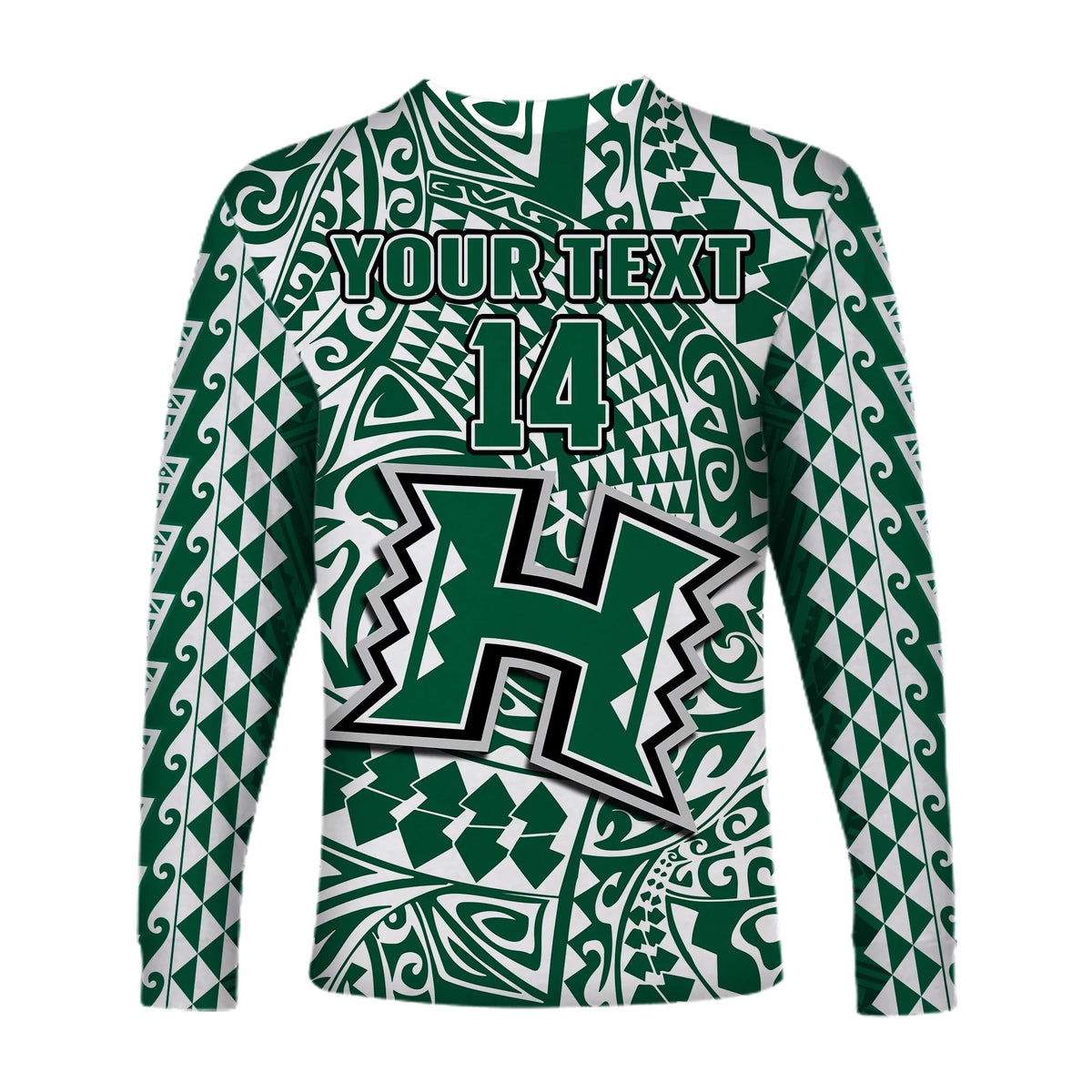 (Custom Text And Number) Hawaii Football Long Sleeve Shirt Rainbow Warriors Tribal Kakau LT14 - Polynesian Pride