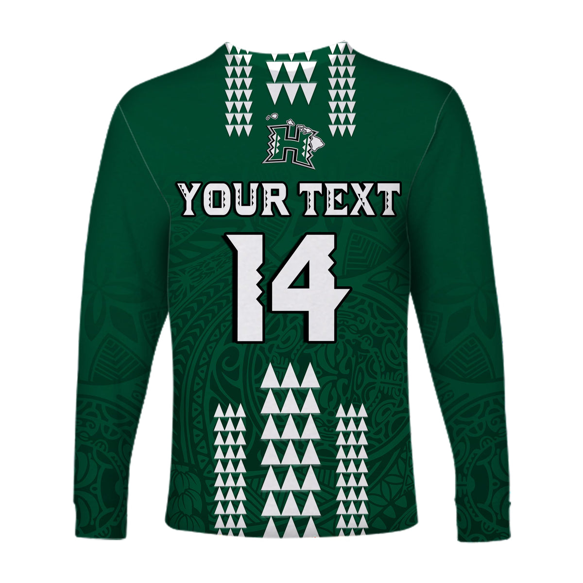 (Custom Text And Number) Hawaii Football Long Sleeve Shirt Kakau Rainbow Warriors Helmet LT14 - Polynesian Pride