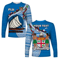 (Custom Personalised) Fiji Long Sleeve Shirt Fijian Drua Mix Tagimaucia Flower Blue Style LT14 Unisex Blue - Polynesian Pride