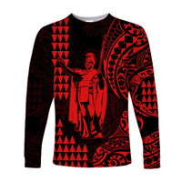 (Custom Text and Number) Hawaii Day Kakau Long Sleeve Shirt Proud To Be Hawaiian Red King Kamehameha and Kanaka Maoli LT13 - Polynesian Pride
