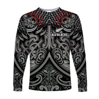(Custom Text and Number) New Zealand Silver Fern Rugby Long Sleeve Shirt All Black NZ Maori Pattern LT13 - Polynesian Pride