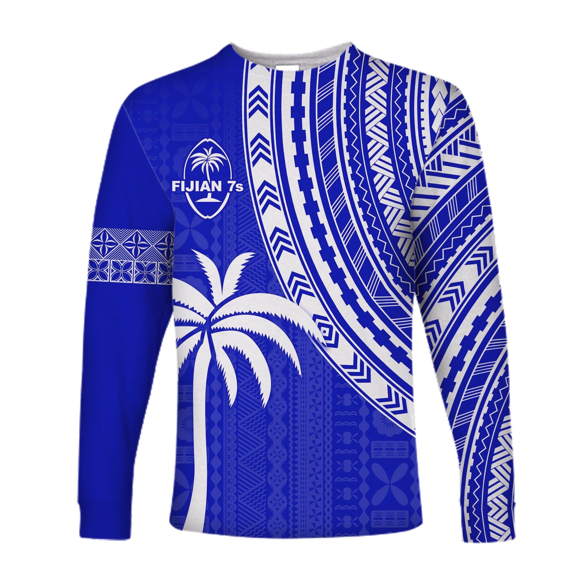 Fiji Rugby Sevens Long Sleeve Shirt Fijian 7s Tapa Polynesian Blue Ver.02 LT13 Unisex Blue - Polynesian Pride
