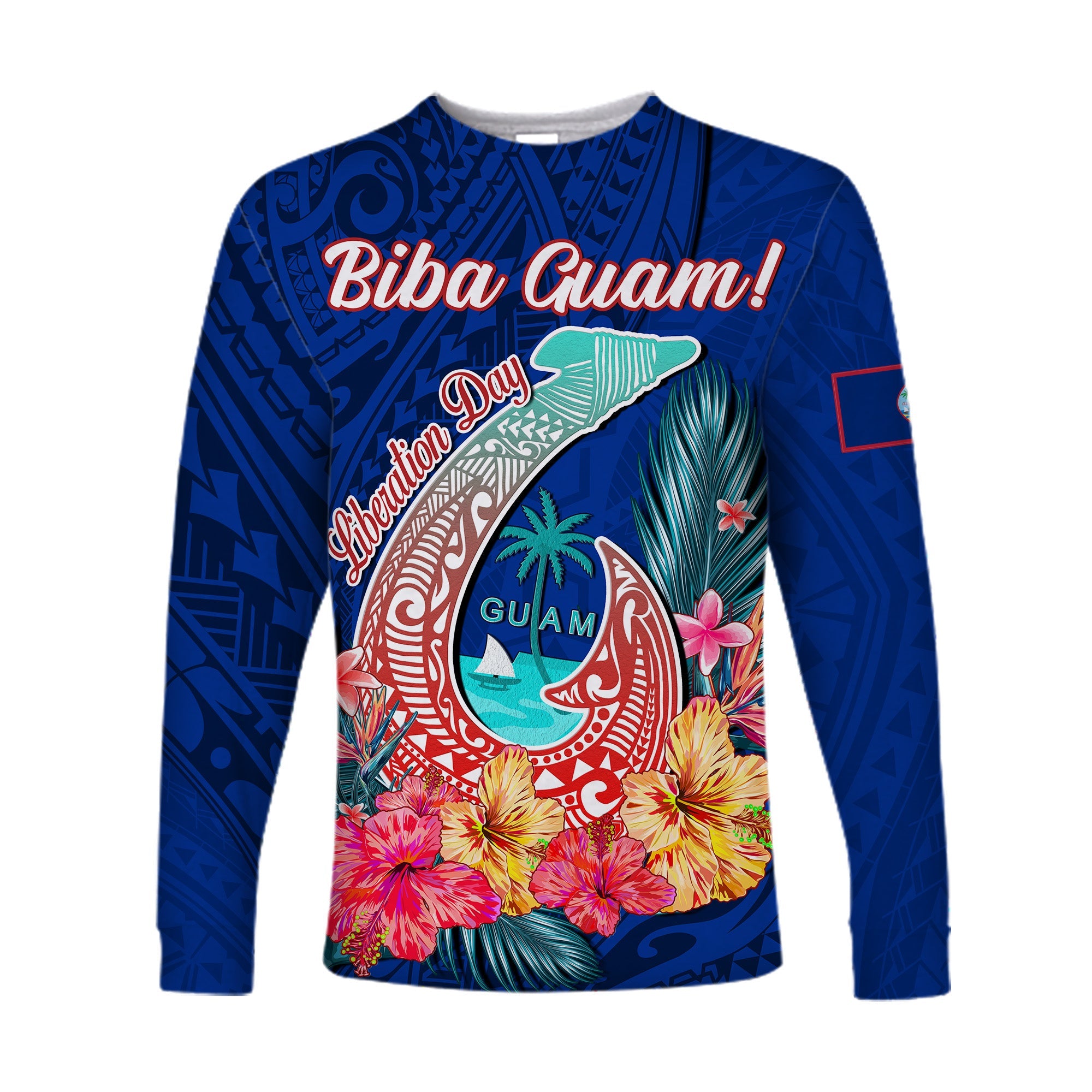 Guam Liberation Day Long Sleeve Shirt Polynesian Fish Hook Happy 78th Anniversary LT14 Unisex Blue - Polynesian Pride