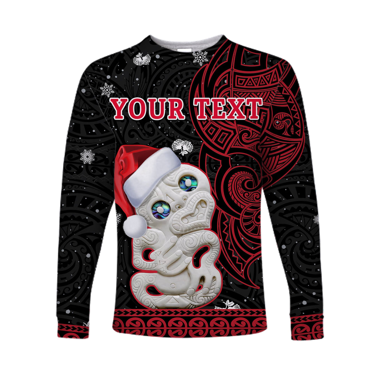(Custom Personalised) New Zealand Christmas Long Sleeve Shirt Hei Tiki Red Pohutukawa Meri Kirihimete LT14 - Polynesian Pride