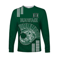 (Custom Text And Number) Hawaii Football Long Sleeve Shirt Kakau Rainbow Warriors Helmet LT14 - Polynesian Pride