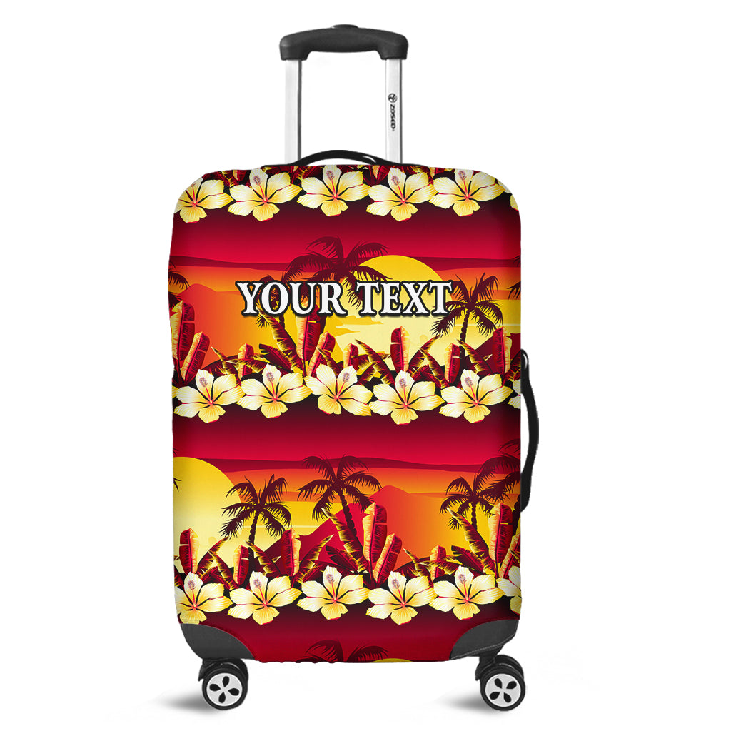 (Custom Personalised) Hawaii Luggage Cover Tropical Golden Sunset With Hibiscus Flowers LT14 Gold - Polynesian Pride
