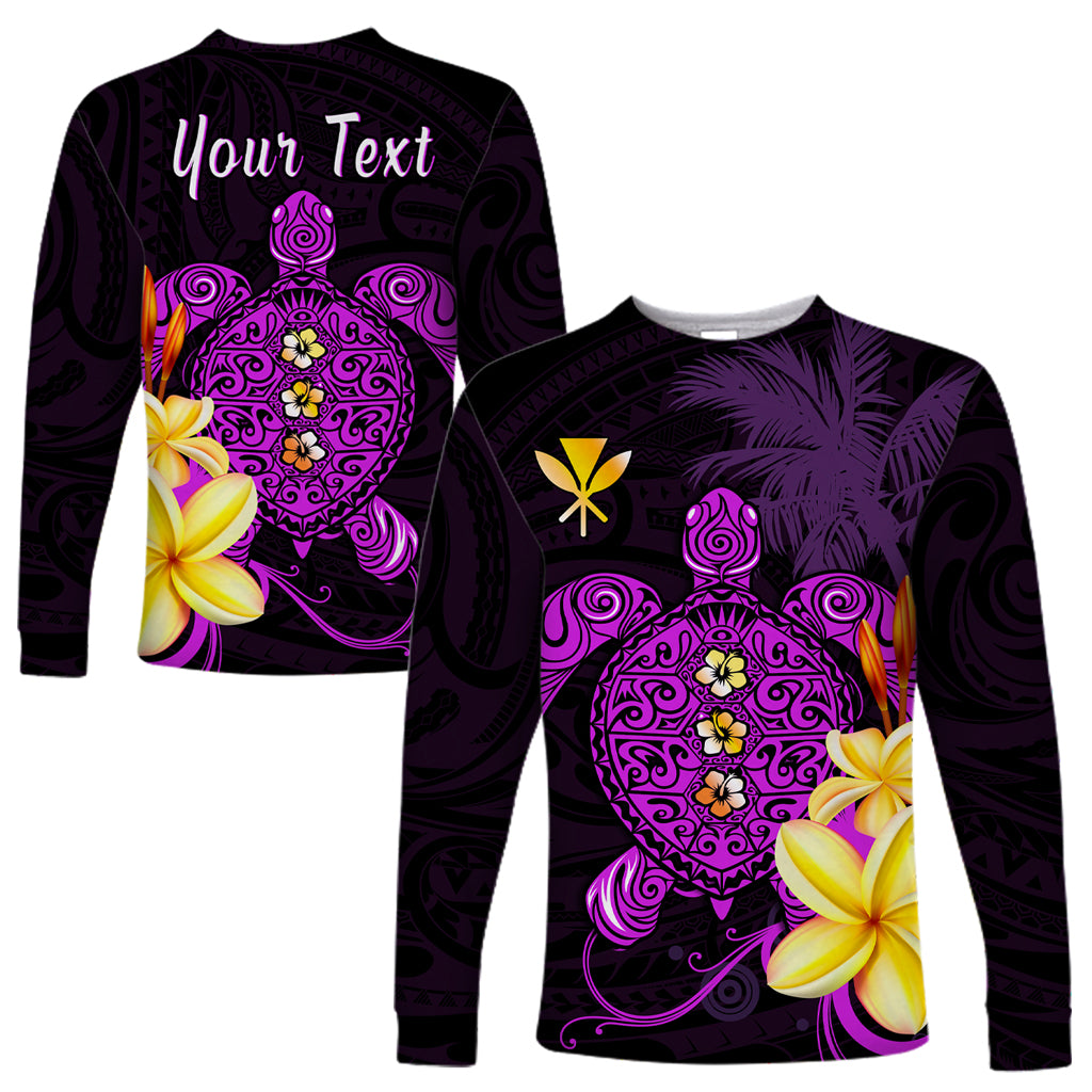 (Custom Personalised) Hawaii Turtle Long Sleeve Shirt Hawaiian Flowers Version Purple Elegant LT13 Unisex Purple - Polynesian Pride