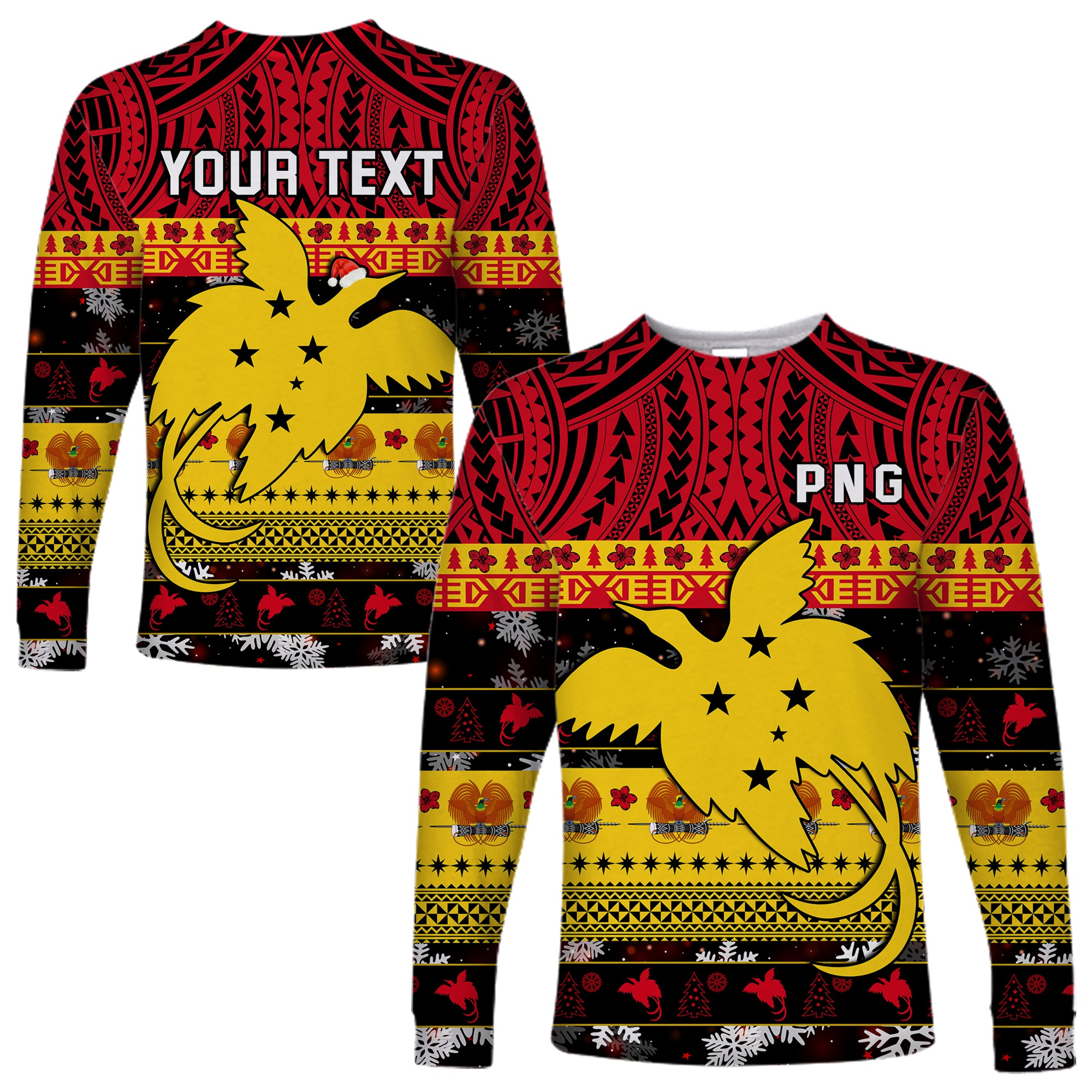 (Custom Personalised) Papua New Guinea Christmas Long Sleeve Shirt Raggiana Loved LT13 Unisex Black - Polynesian Pride