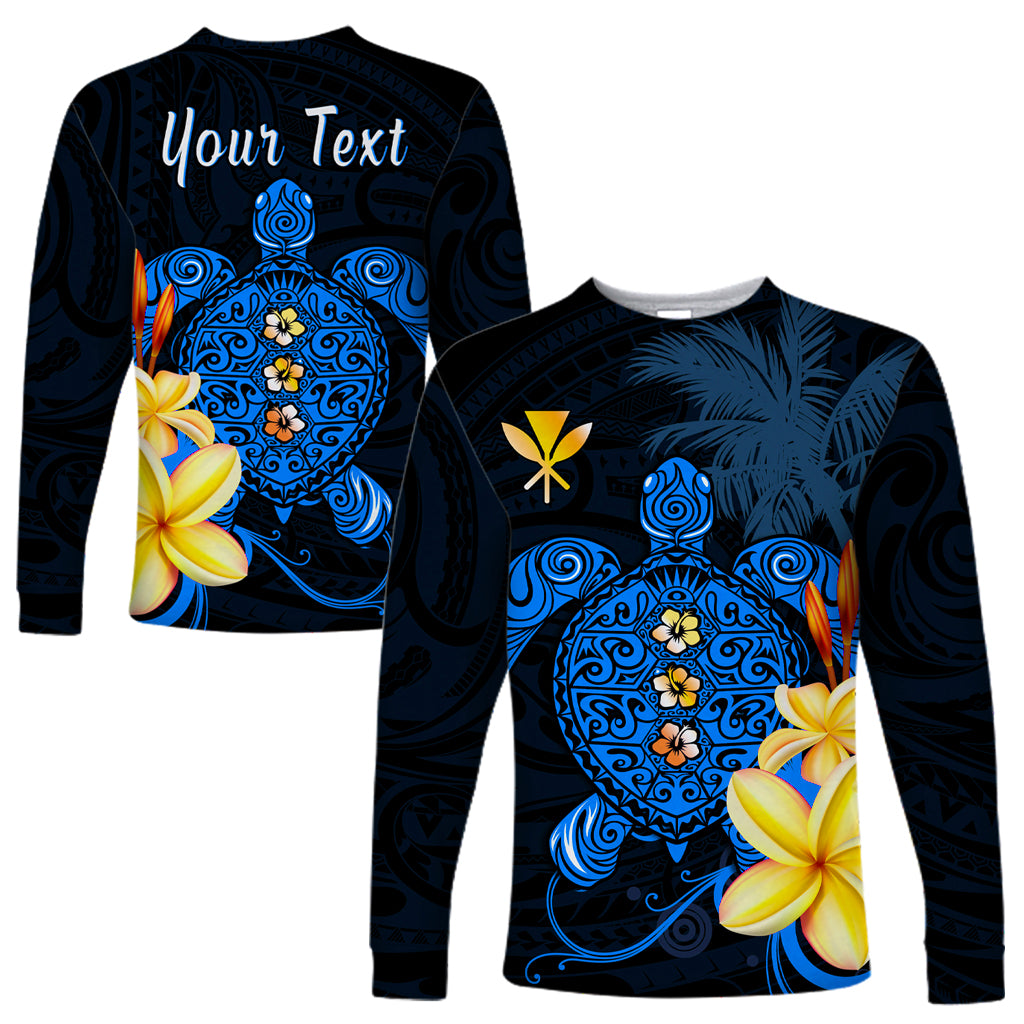 (Custom Personalised) Hawaii Turtle Long Sleeve Shirt Hawaiian Flowers Version Blue Elegant LT13 Unisex Blue - Polynesian Pride