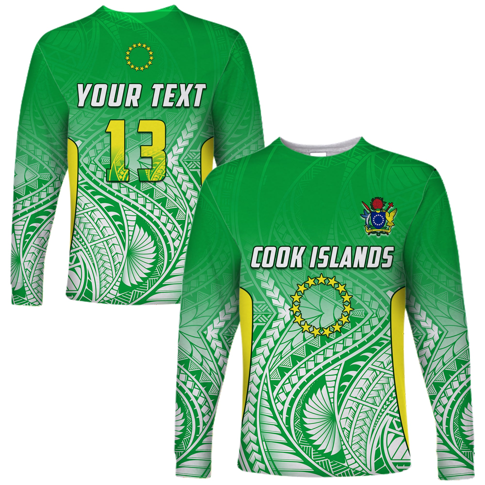 (Custom Text and Number) Cook Islands Long Sleeve Shirt Pattern Be Unique LT13 Unisex Green - Polynesian Pride
