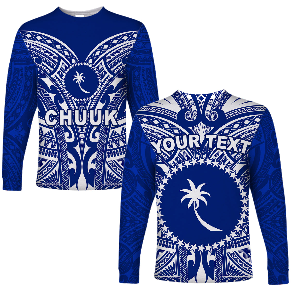 (Custom Personalised) Chuuk Long Sleeve Shirt Micronesia Simple Pattern LT13 Unisex Blue - Polynesian Pride