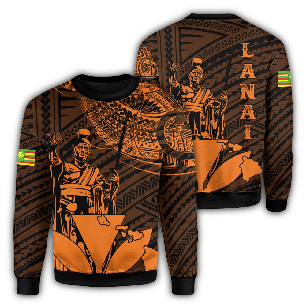 Hawaiian King Kanaka Map Polynesian Lanai Sweatshirt - Orange - Hala Style - AH Unisex Orange - Polynesian Pride