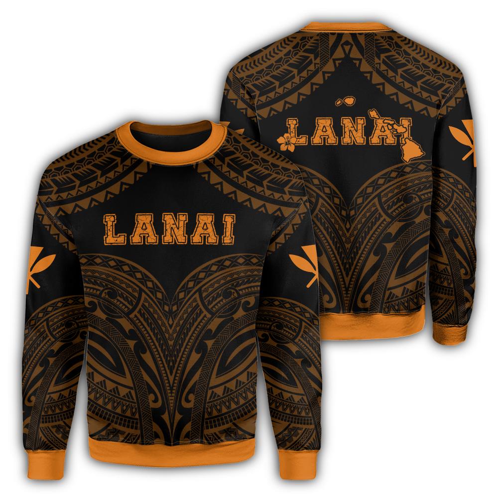 Hawaiian Kanaka Map Polynesian Lanai Sweatshirt - Orange - Brad Style - AH Unisex Orange - Polynesian Pride