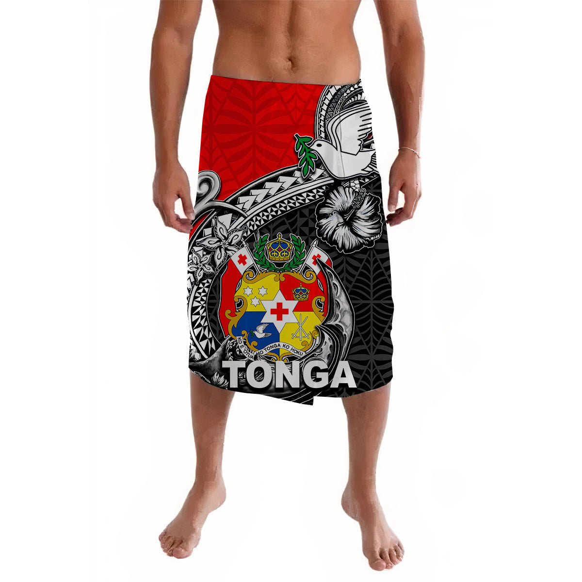Tonga Hook Tattoo Lavalava Black LT6 Lavalava Red - Polynesian Pride