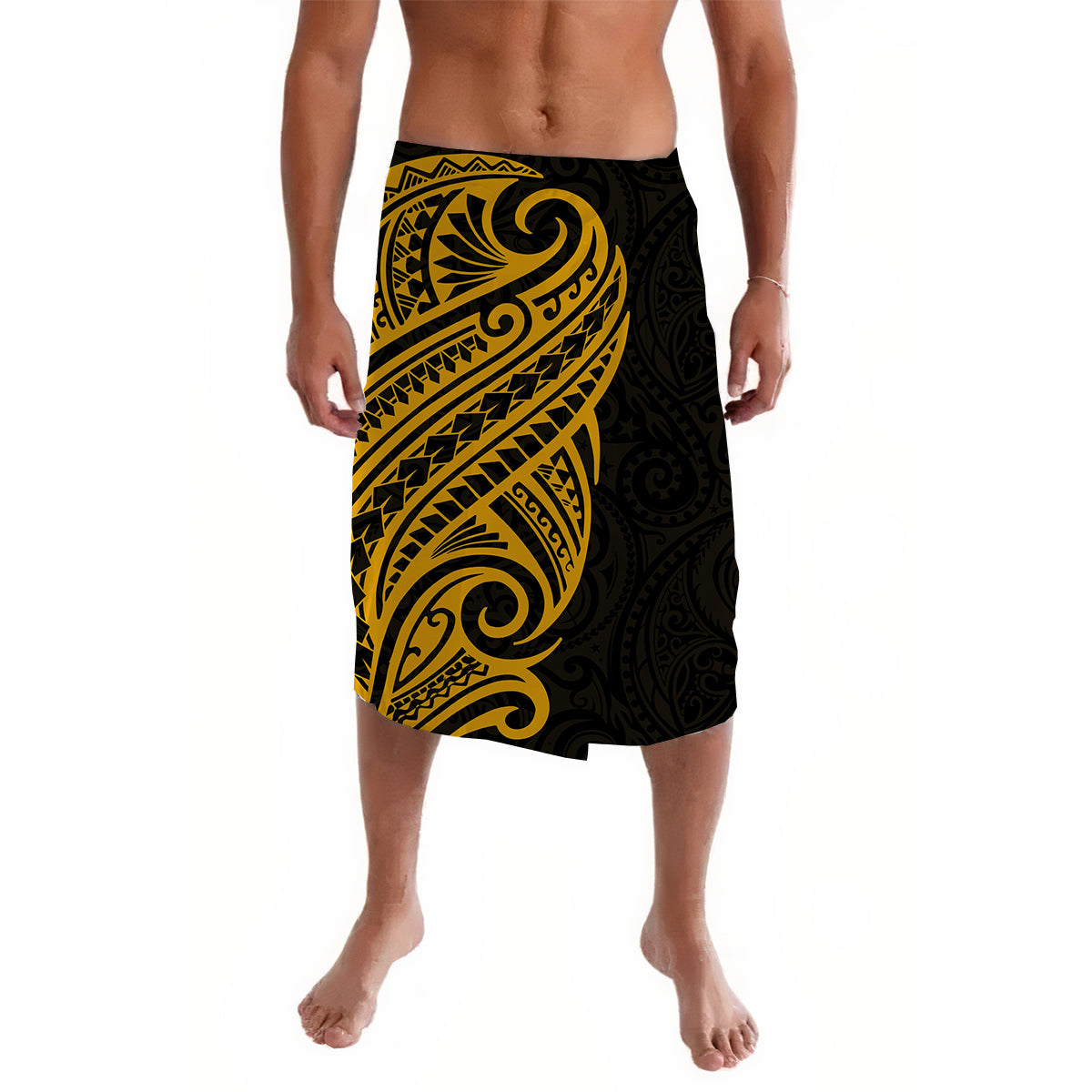 Polynesian Tribal Tattoo Gold Lavalava LT6 Lavalava Black - Polynesian Pride