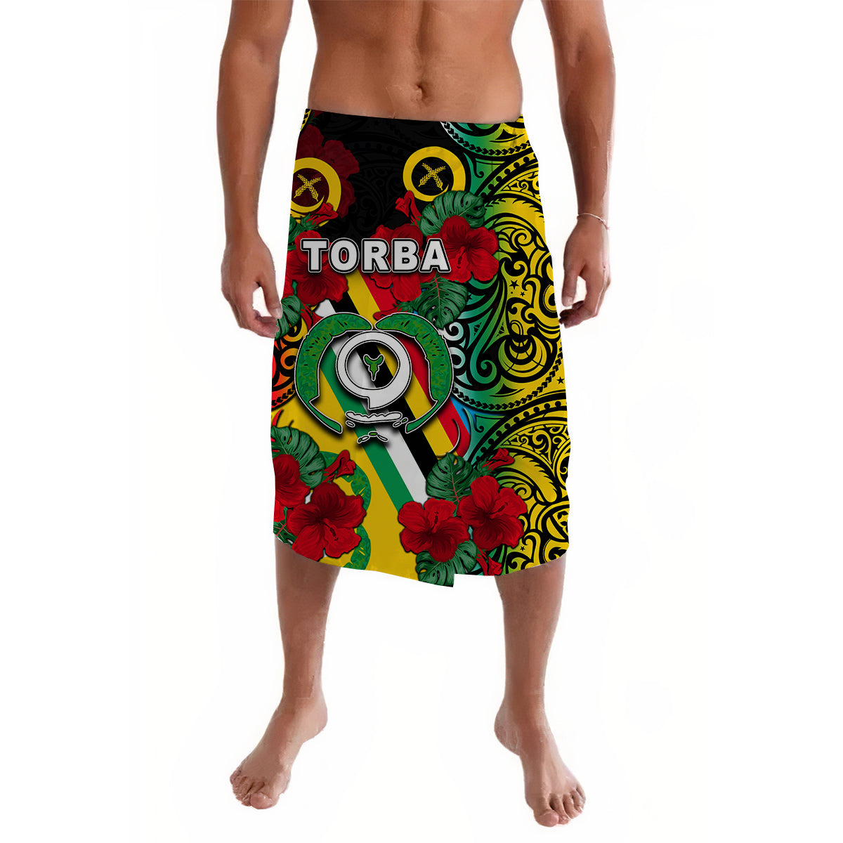 Vanuatu Torba And Hibiscus Lavalava LT6 Lavalava Black - Polynesian Pride