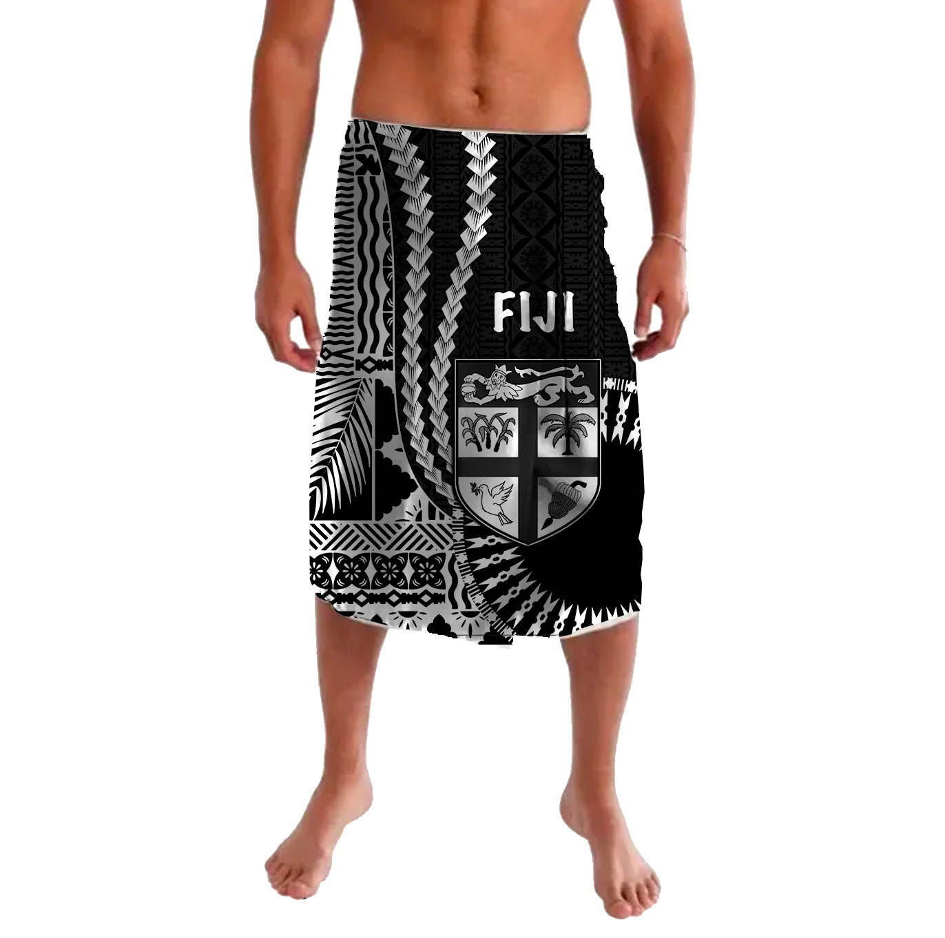 Fiji Lavalava Masi Tapa Patterns Black Style LT6 Lavalava Black - Polynesian Pride