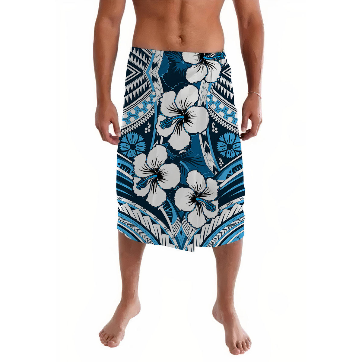 Hibiscus Lavalava Fiji Patterns Blue LT6 Lavalava Blue - Polynesian Pride LLC