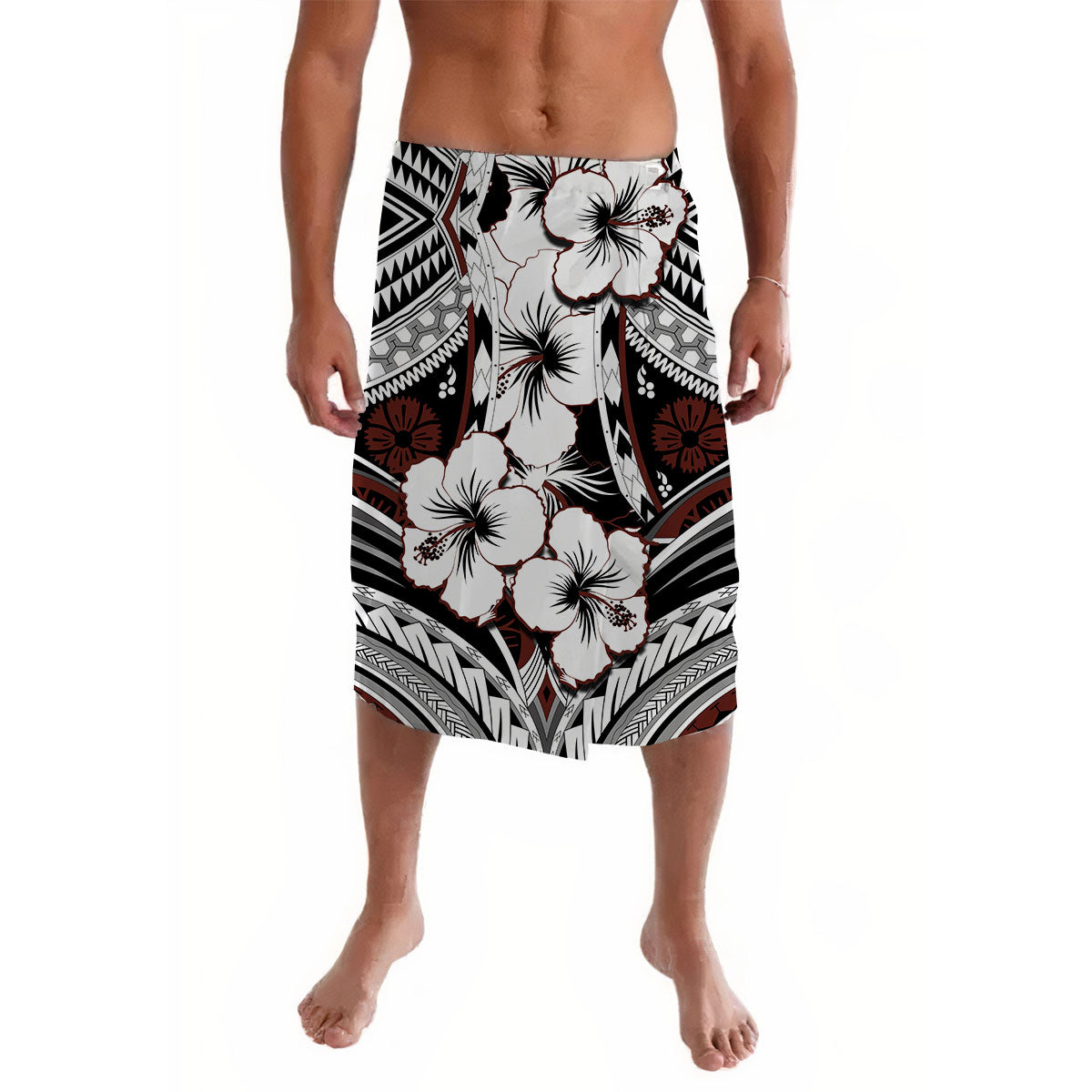 Hibiscus Lavalava Fiji Patterns LT6 White - Polynesian Pride LLC