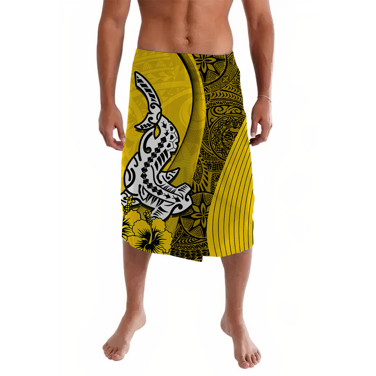 Hawaiian Shark Polynesian Lavalava Vibe Yellow Style LT6 Lavalava Yellow - Polynesian Pride LLC
