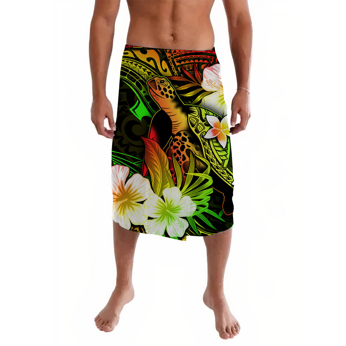 Polynesian Turtle With Hibiscus Lavalava Style No.1 LT6 Lavalava Art - Polynesian Pride